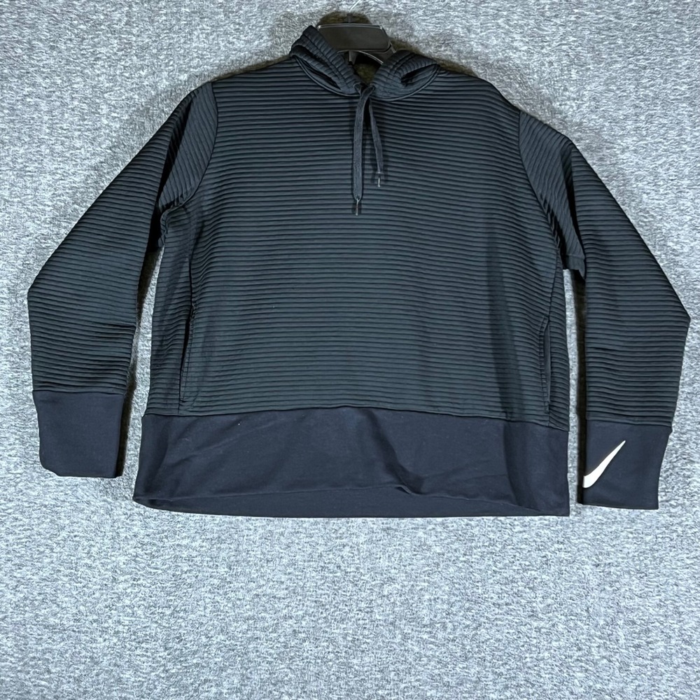 Nike Dri‎ Fit Hoodie Sweatshirt Black Textured Pullover Athleisure XL